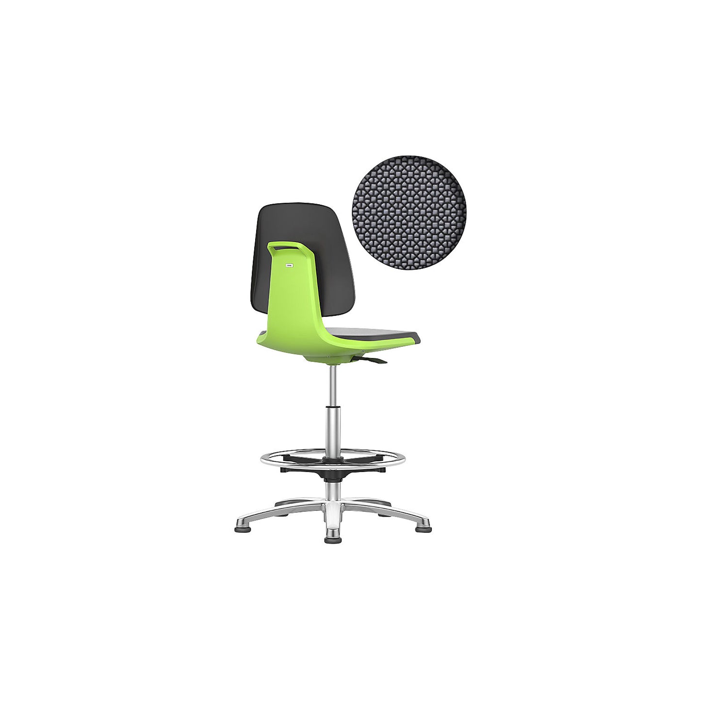 LABSIT industrial swivel chair, with floor glides and foot ring, Supertec seat, green.