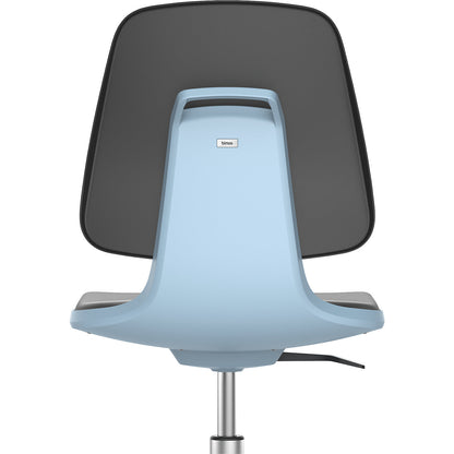 LABSIT industrial swivel chair, high chair with sit-stop castors and foot ring, Supertec seat, blue.