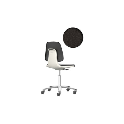 LABSIT industrial swivel chair, five-star base with castors, fabric upholstered seat, white.