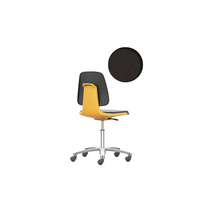 LABSIT industrial swivel chair, five-star base with castors, fabric upholstered seat, orange.