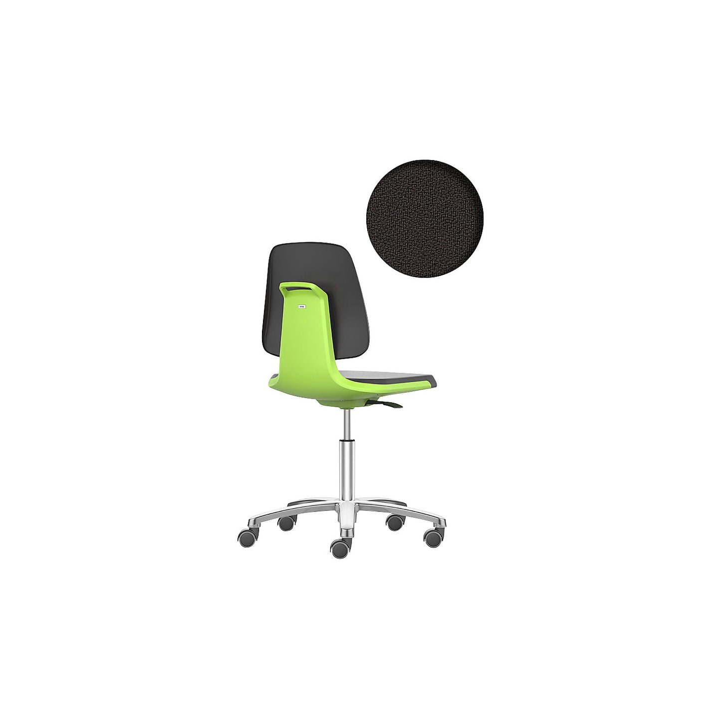 LABSIT industrial swivel chair, five-star base with castors, fabric upholstered seat, green.