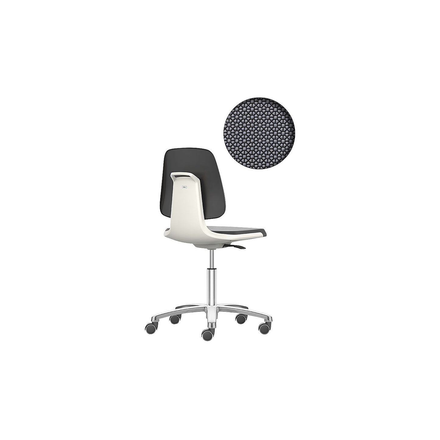 LABSIT industrial swivel chair, five-star base with castors, Supertec seat, white.