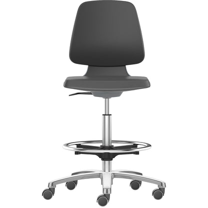 LABSIT industrial swivel chair, high chair with sit-stop castors and foot ring, Supertec seat, orange.
