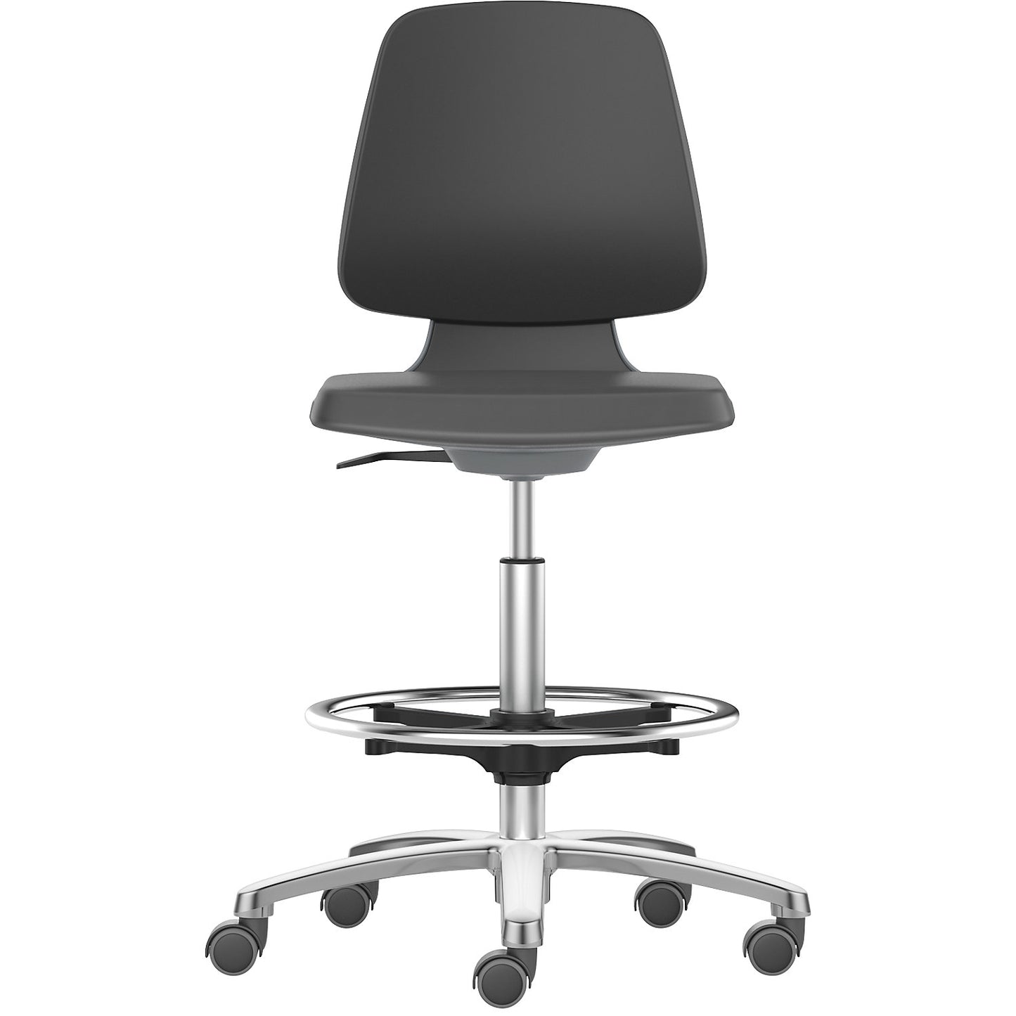 LABSIT industrial swivel chair, high chair with sit-stop castors and foot ring, seat made of Skintec, orange.