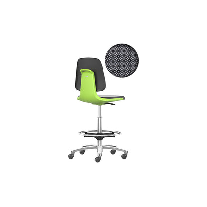 LABSIT industrial swivel chair, high chair with sit-stop castors and foot ring, Supertec seat, green.