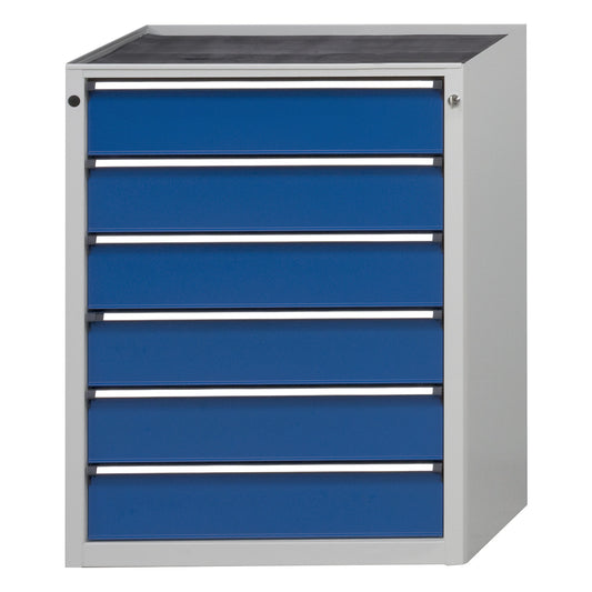 Drawer cupboard without worktop, width 910 mm, 6 x 150 mm drawers, front in gentian blue.