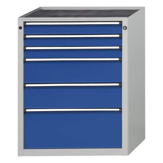 Drawer cupboard without worktop, width 760 mm, 6 drawers, front in gentian blue.