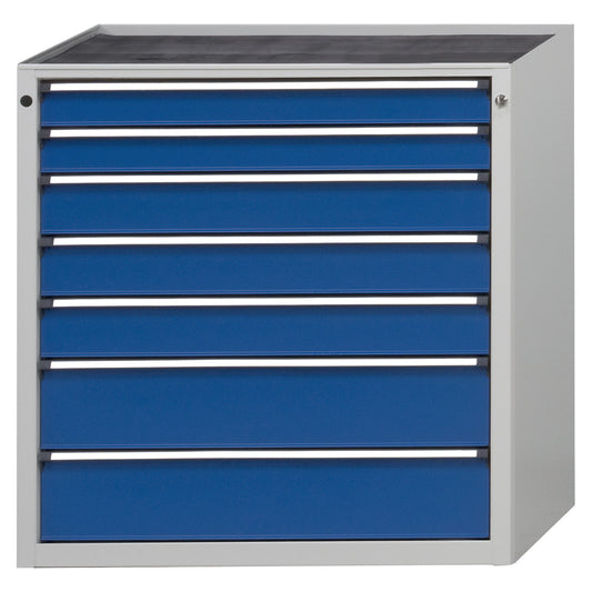 Drawer cupboard without worktop, width 910 mm, 7 drawers, front in gentian blue.