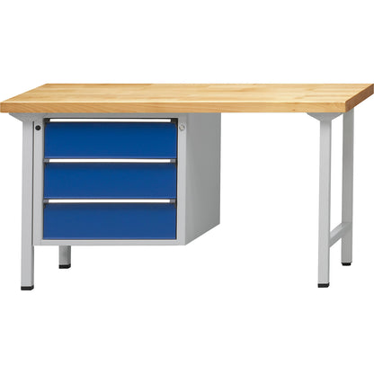 Workbench, Series V frame construction, 3 drawers, width 1500 mm, solid beech.
