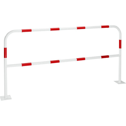 Safety barrier, sheet steel, Ø 42 mm, for bolting in place at danger zones, width 2000 mm, red / white.