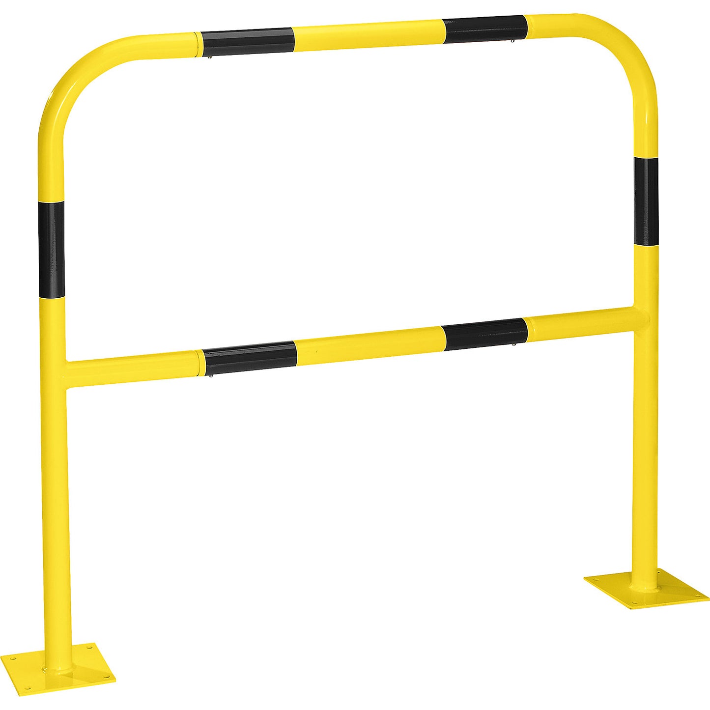 Safety barrier, sheet steel, Ø 42 mm, for bolting in place at danger zones, width 1000 mm, yellow / black.
