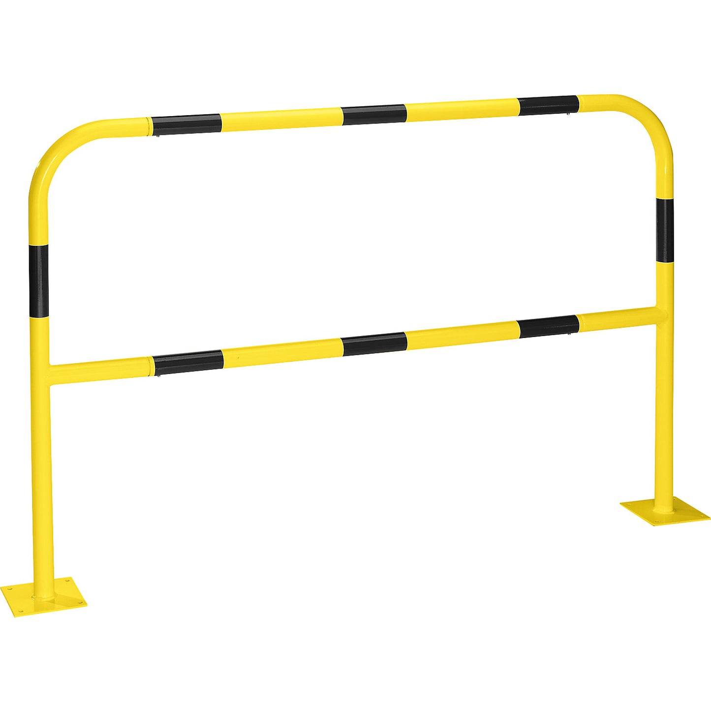 Safety barrier, sheet steel, Ø 42 mm, for bolting in place at danger zones, width 2000 mm, yellow / black.