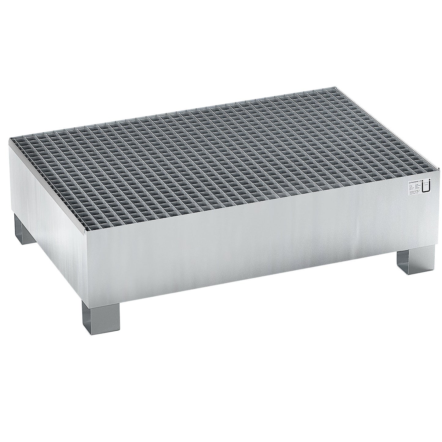 Steel sump tray for 200 l drums, LxWxH 1200 x 800 x 360 mm, with certification, hot dip galvanised, with grate.