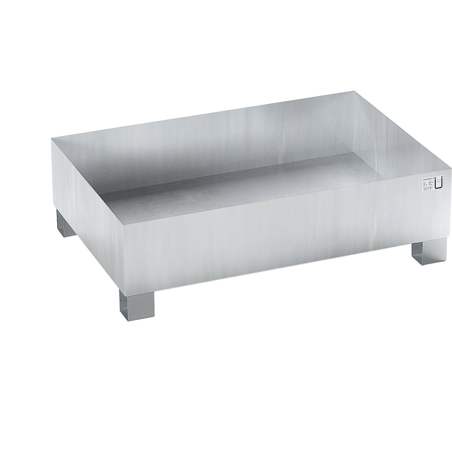 Steel sump tray for 200 l drums, LxWxH 1200 x 800 x 360 mm, with certification, hot dip galvanised, without grate.