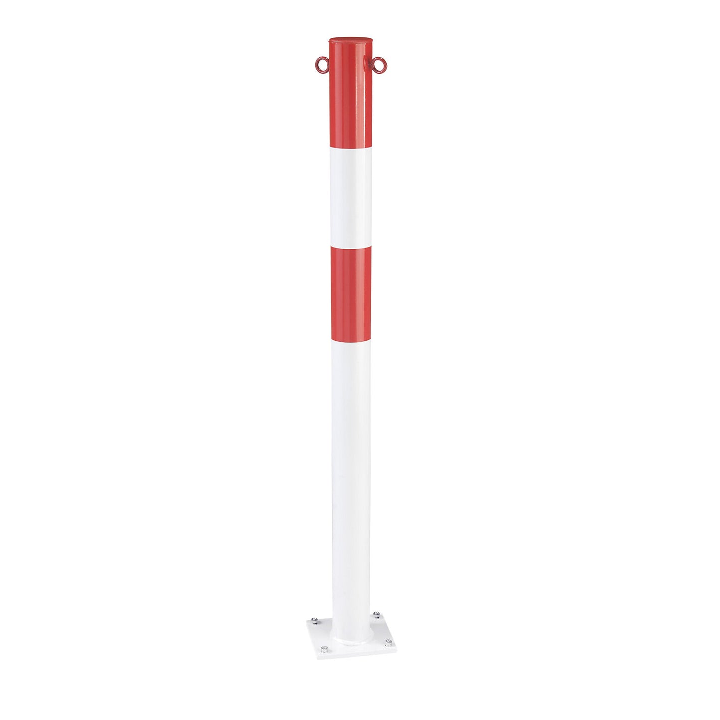 Barrier post made of tubular steel, for bolting in place, Ø 76 mm, red / white, plastic coated.