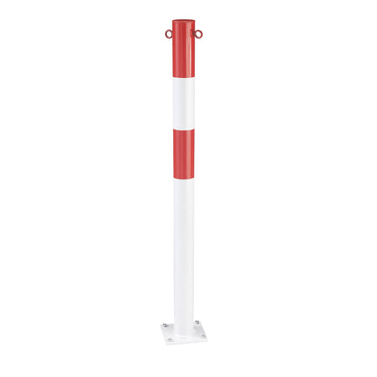 Barrier post made of tubular steel, for bolting in place, Ø 76 mm, red / white, plastic coated.
