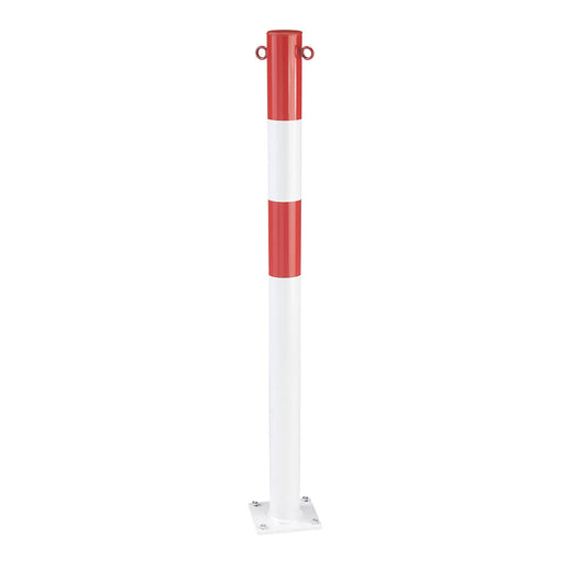 Barrier post made of tubular steel, for bolting in place, Ø 76 mm, red / white, plastic coated.