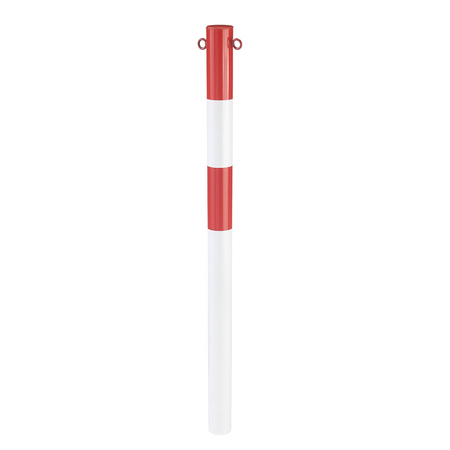 Barrier post made of tubular steel, for concreting in, Ø 76 mm, red / white, plastic coated.