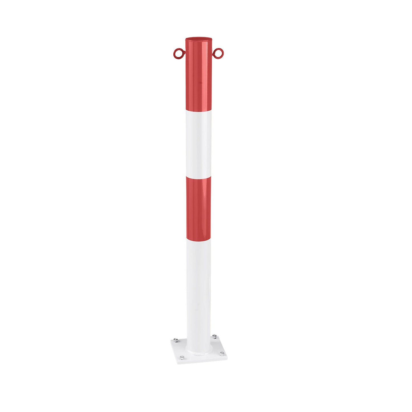 Barrier post made of tubular steel, for bolting in place, Ø 76 mm, red / white, zinc plated and painted.