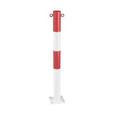Barrier post made of tubular steel, for bolting in place, Ø 76 mm, red / white, zinc plated and painted.