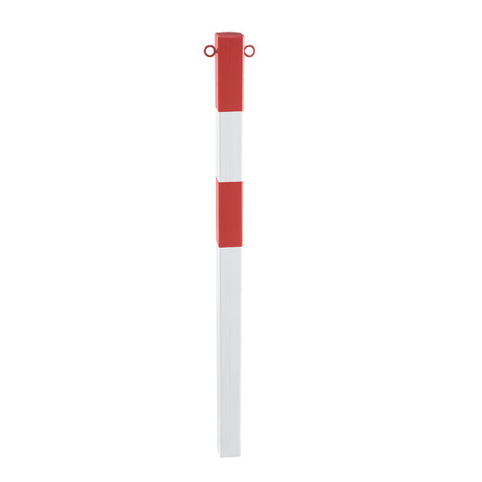 Barrier post made of tubular steel, for concreting in, 70 x 70 mm, red / white, zinc plated and painted.