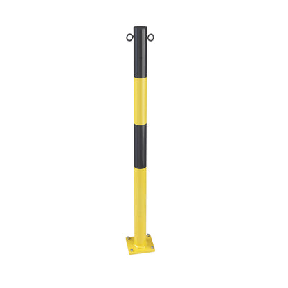 Barrier post made of tubular steel, for bolting in place, Ø 60 mm, yellow / black, zinc plated and painted.