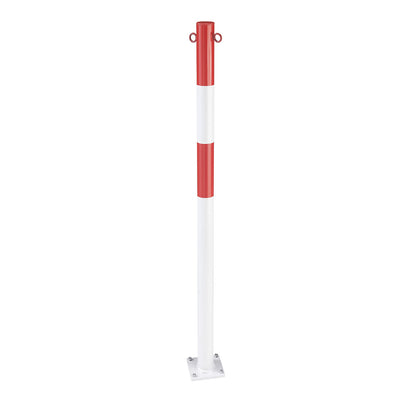Barrier post made of tubular steel, for bolting in place, Ø 60 mm, red / white, plastic coated.