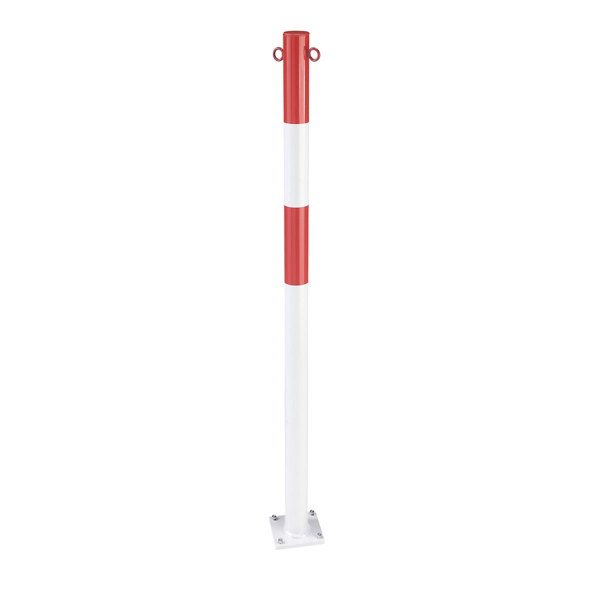 Barrier post made of tubular steel, for bolting in place, Ø 60 mm, red / white, plastic coated.