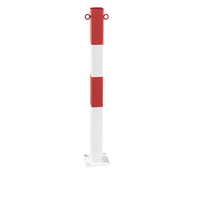 Barrier post made of tubular steel, for bolting in place, 70 x 70 mm, red / white, zinc plated and painted.