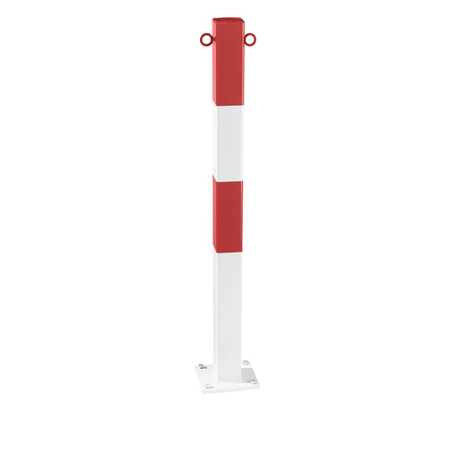 Barrier post made of tubular steel, for bolting in place, 70 x 70 mm, red / white, zinc plated and painted.