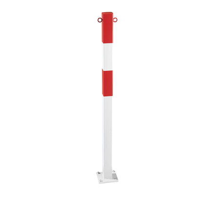 Barrier post made of tubular steel, for bolting in place, 70 x 70 mm, red / white, plastic coated.