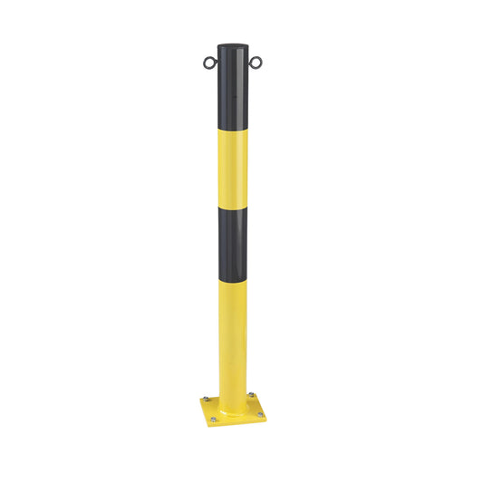 Barrier post made of tubular steel, for bolting in place, Ø 76 mm, yellow / black, zinc plated and painted.