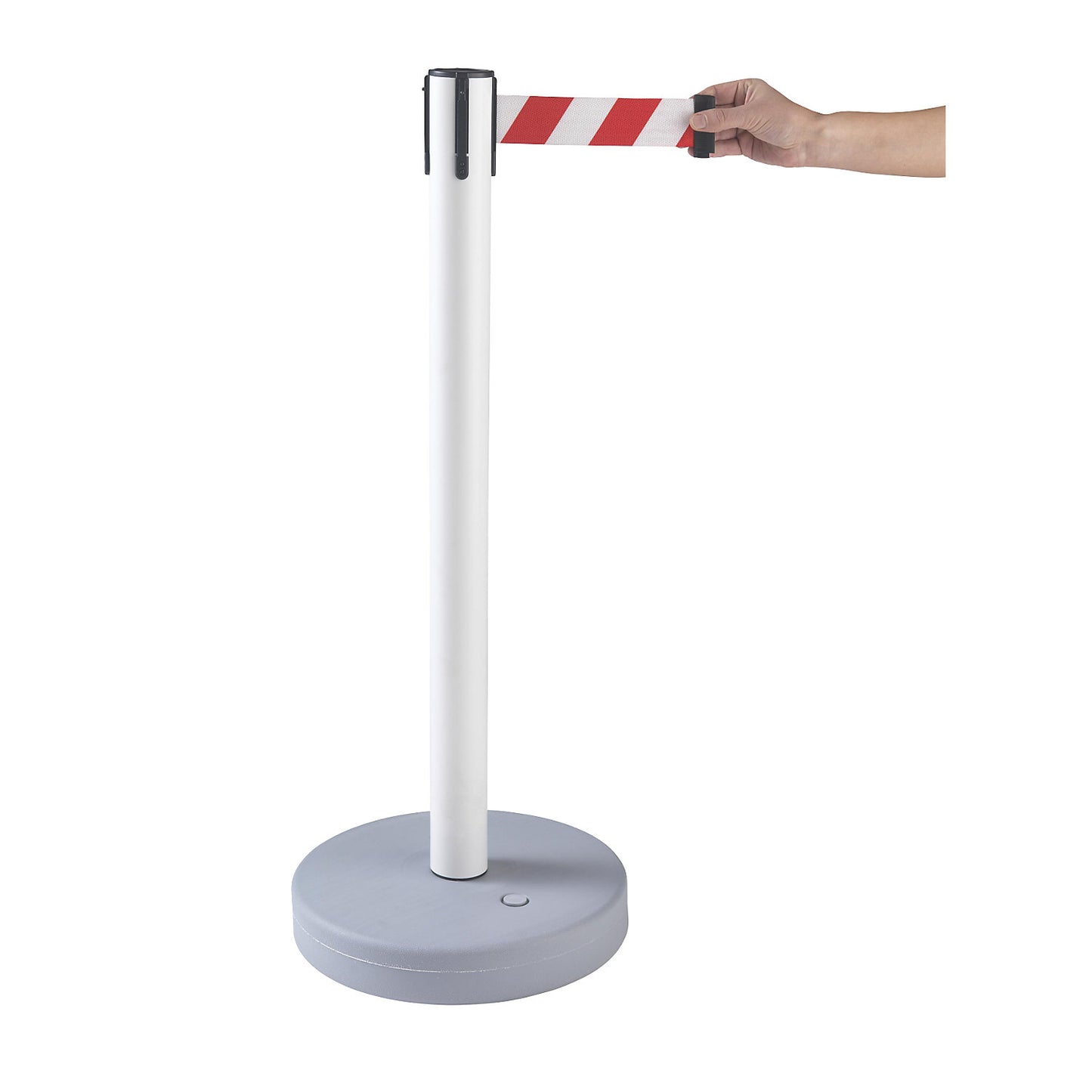Tape barrier post, pack of 2, base can be filled, drawer 3700 mm, post white, belt red / white.