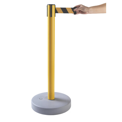 Tape barrier post, pack of 2, base can be filled, drawer 3700 mm, post yellow, belt yellow / black.