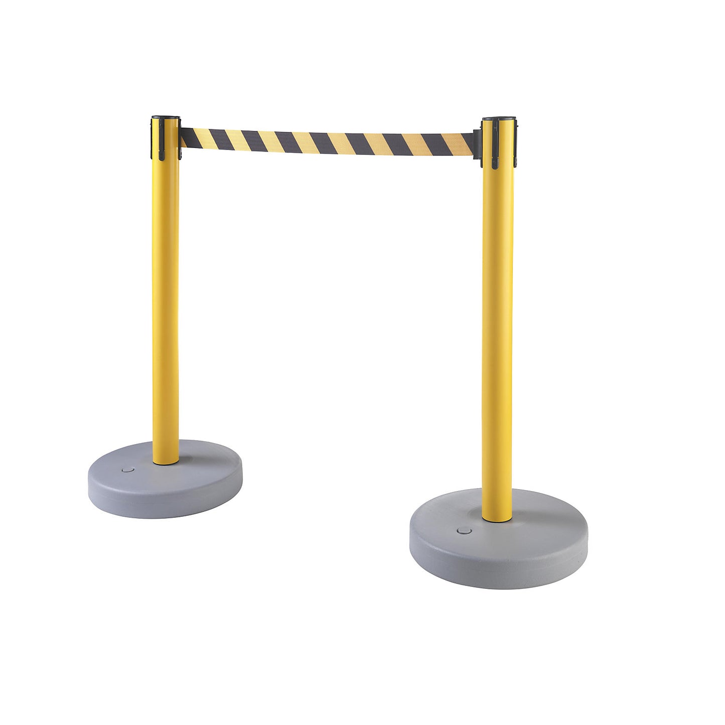 Tape barrier post, pack of 2, base can be filled, drawer 3700 mm, post yellow, belt yellow / black.