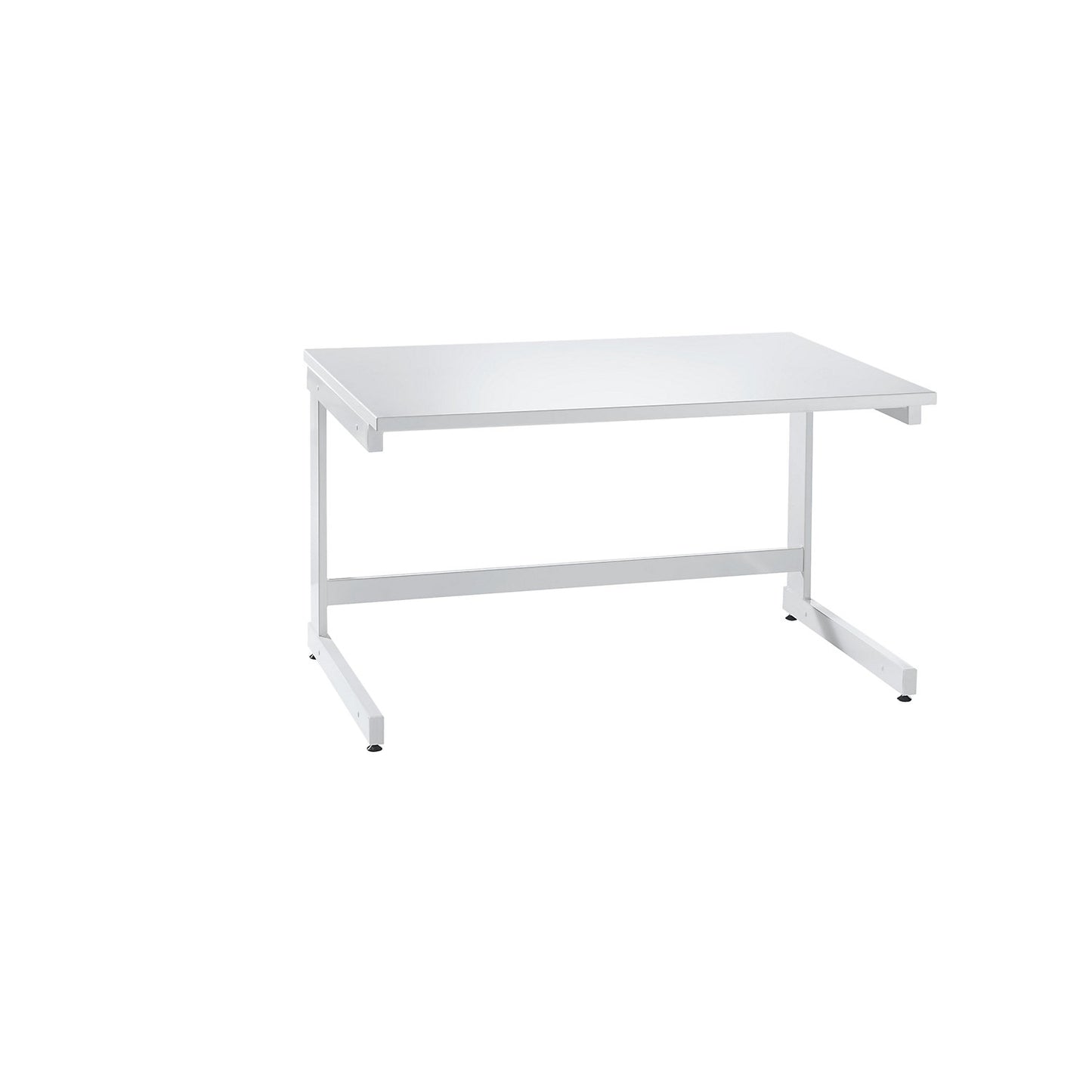 Laboratory table with C-foot frame, sitting working height 750 mm, WxD 600 x 750 mm.
