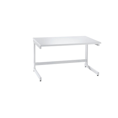 Laboratory table with C-foot frame, sitting working height 750 mm, WxD 600 x 750 mm.