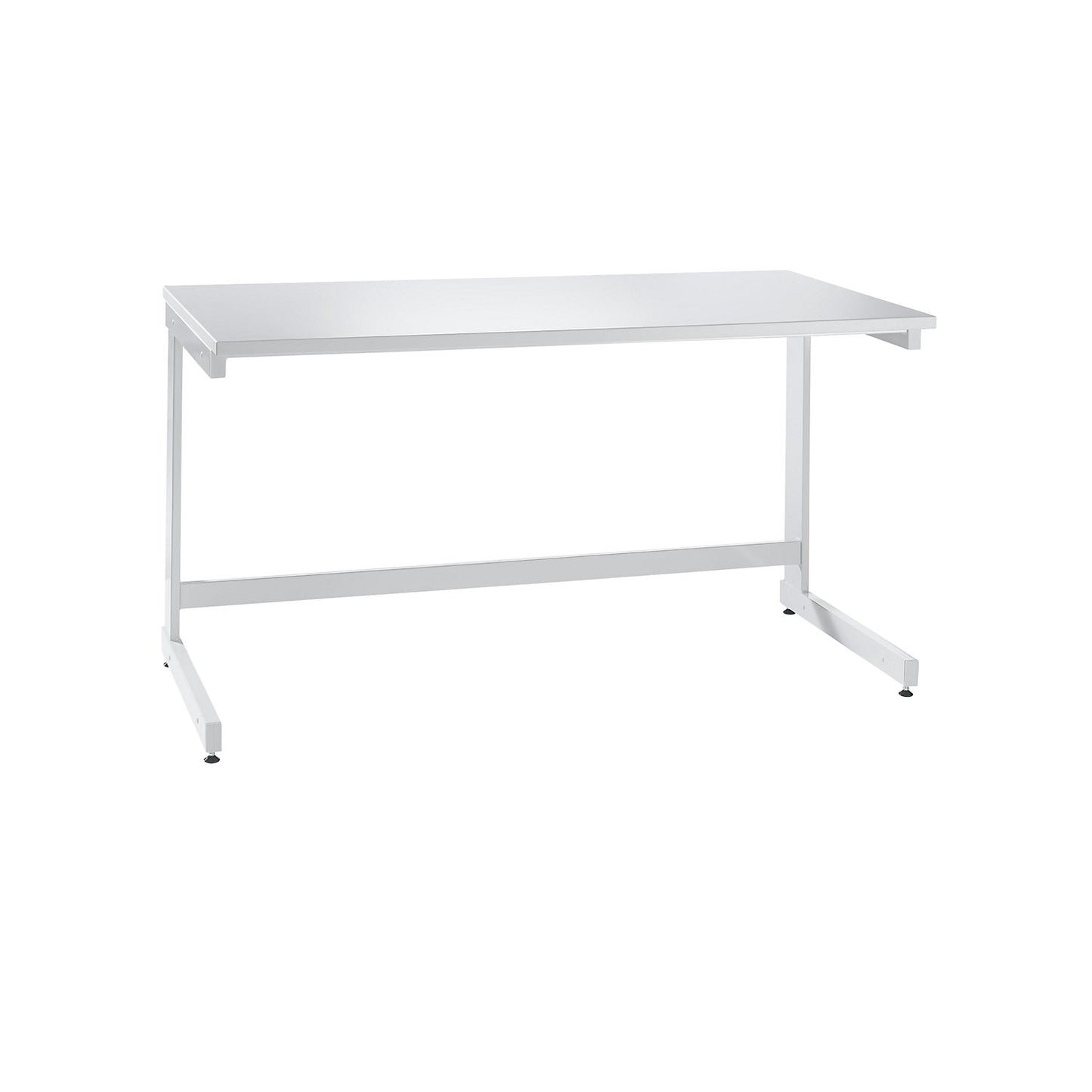 Laboratory table with C-foot frame, standing working height 900 mm, WxD 600 x 750 mm.
