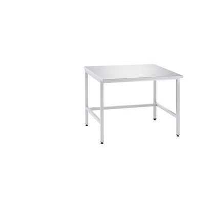Laboratory table with H-leg frame, sitting working height 750 mm, WxD 1500 x 750 mm.