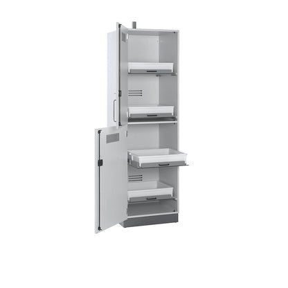 Laboratory acid and alkaline cupboard, with ventilation connection, 2 hinged doors, 4 drawers.