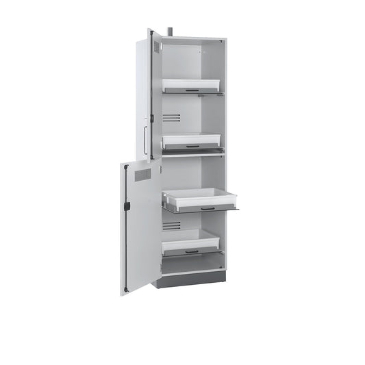 Laboratory acid and alkaline cupboard, with ventilation connection, 2 hinged doors, 4 drawers.