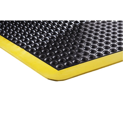 Bubblemat safety anti-fatigue matting, LxWxH 900 x 600 x 14 mm, yellow-black, centre element.