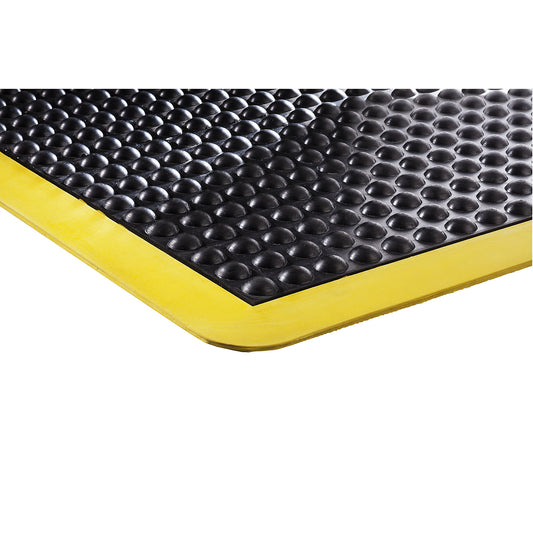 Bubblemat safety anti-fatigue matting, LxWxH 900 x 600 x 14 mm, yellow-black, start/end element.