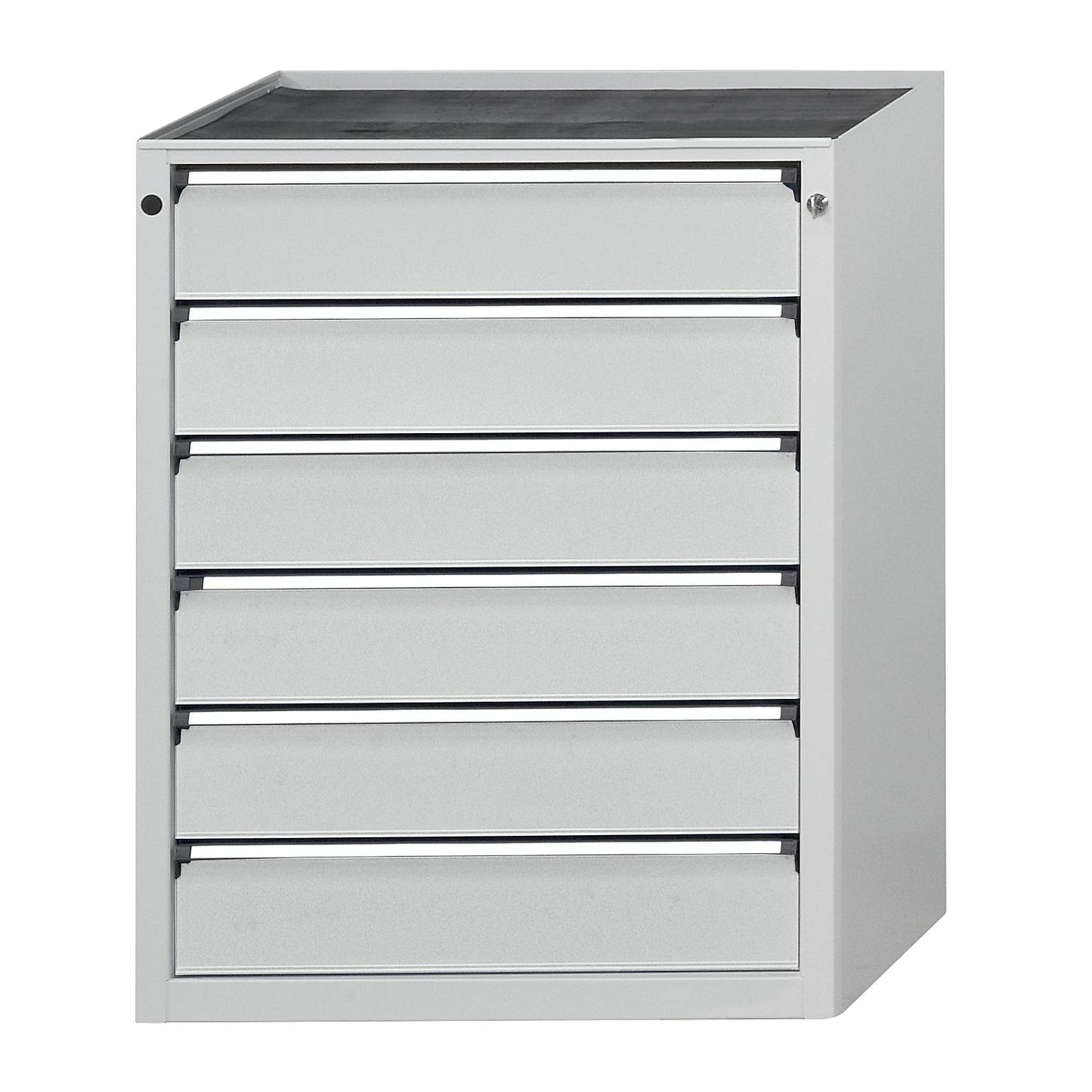 Drawer cupboard without worktop, width 910 mm, 6 x 150 mm drawers, front in light grey.