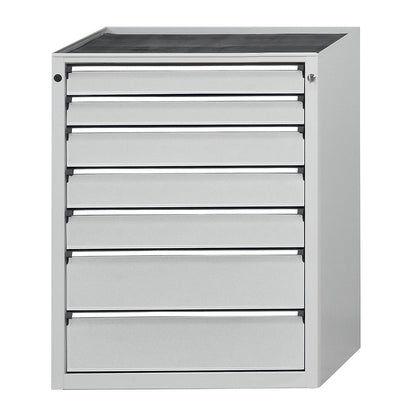 Drawer cupboard without worktop, width 760 mm, 7 drawers, front in light grey.