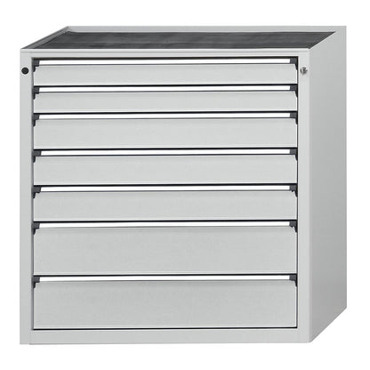 Drawer cupboard without worktop, width 910 mm, 7 drawers, front in light grey.