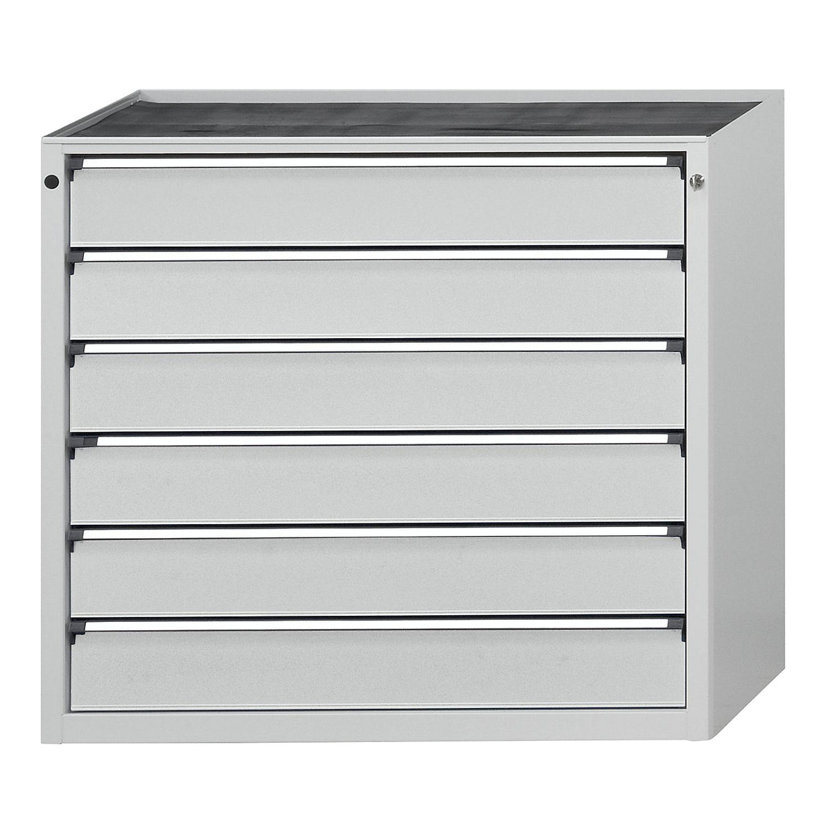 Drawer cupboard without worktop, width 1060 mm, max. drawer load 200 kg, 6 x 150 mm drawers, front in light grey.