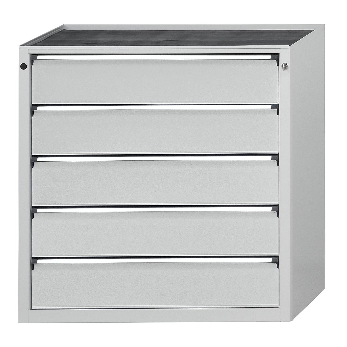 Drawer cupboard, WxD 910 x 675 mm, max. drawer load 200 kg, 5 drawers, height 980 mm, front in light grey.