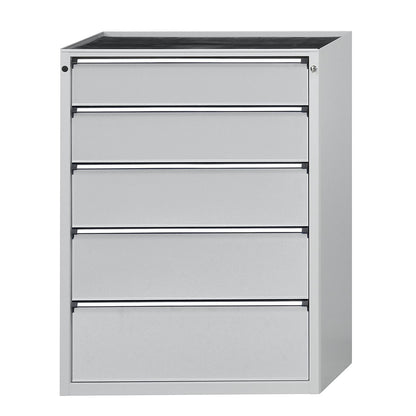 Drawer cupboard, WxD 760 x 675 mm, max. drawer load 100 kg, 5 drawers, height 1280 mm, front in light grey.
