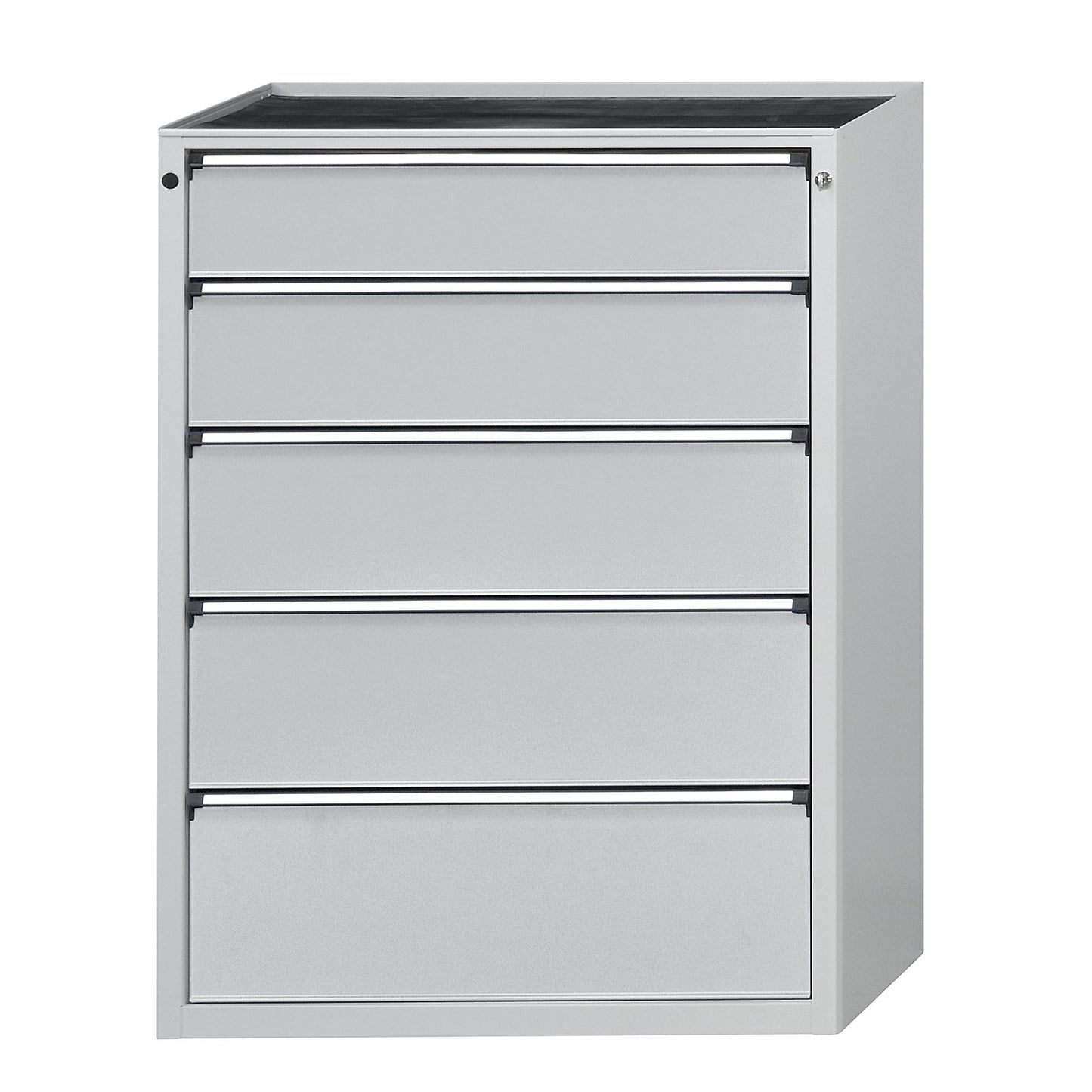 Drawer cupboard, WxD 910 x 675 mm, max. drawer load 100 kg, 5 drawers, height 1280 mm, front in light grey.